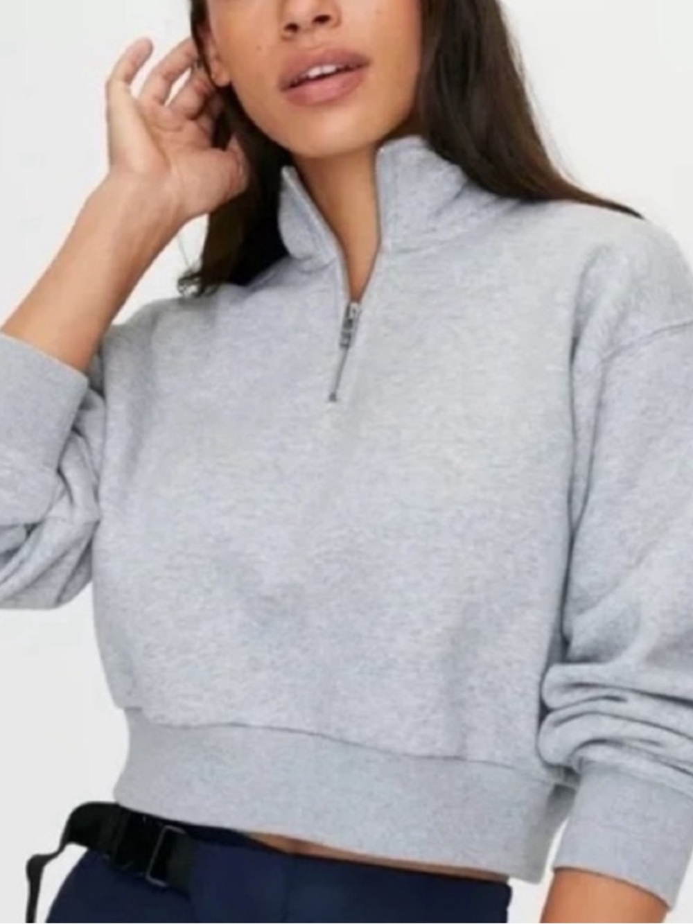 Aritzia TNA Cozy Fleece Perfect 1/4 Zip Cropped Sweatshirt Women's XS Grey - Picture 12 of 12